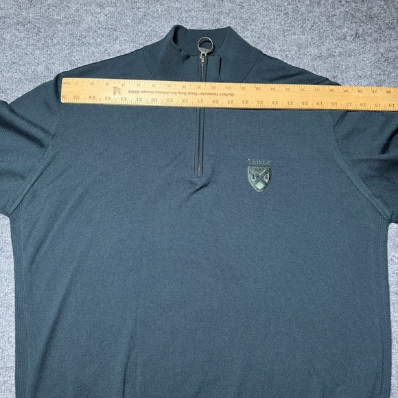 Barbour Quarter Zip Green Wool Sweater Size XL 1804 Crest Long Sleeve Crew Neck - Picture 7 of 12